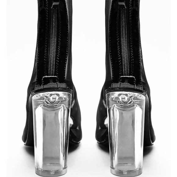 Black Mesh Peep Toe lucite heels. - Picture 5 of 9